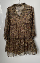 Load image into Gallery viewer, Zara Womens Multicolor Animal Print Tiered Ruffle 3/4 Sleeve Mini Dress Size XS
