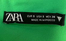 Load image into Gallery viewer, Zara Womens Green Sleeveless Cowl Neck Ruched Back Zip Bodycon Dress Size S
