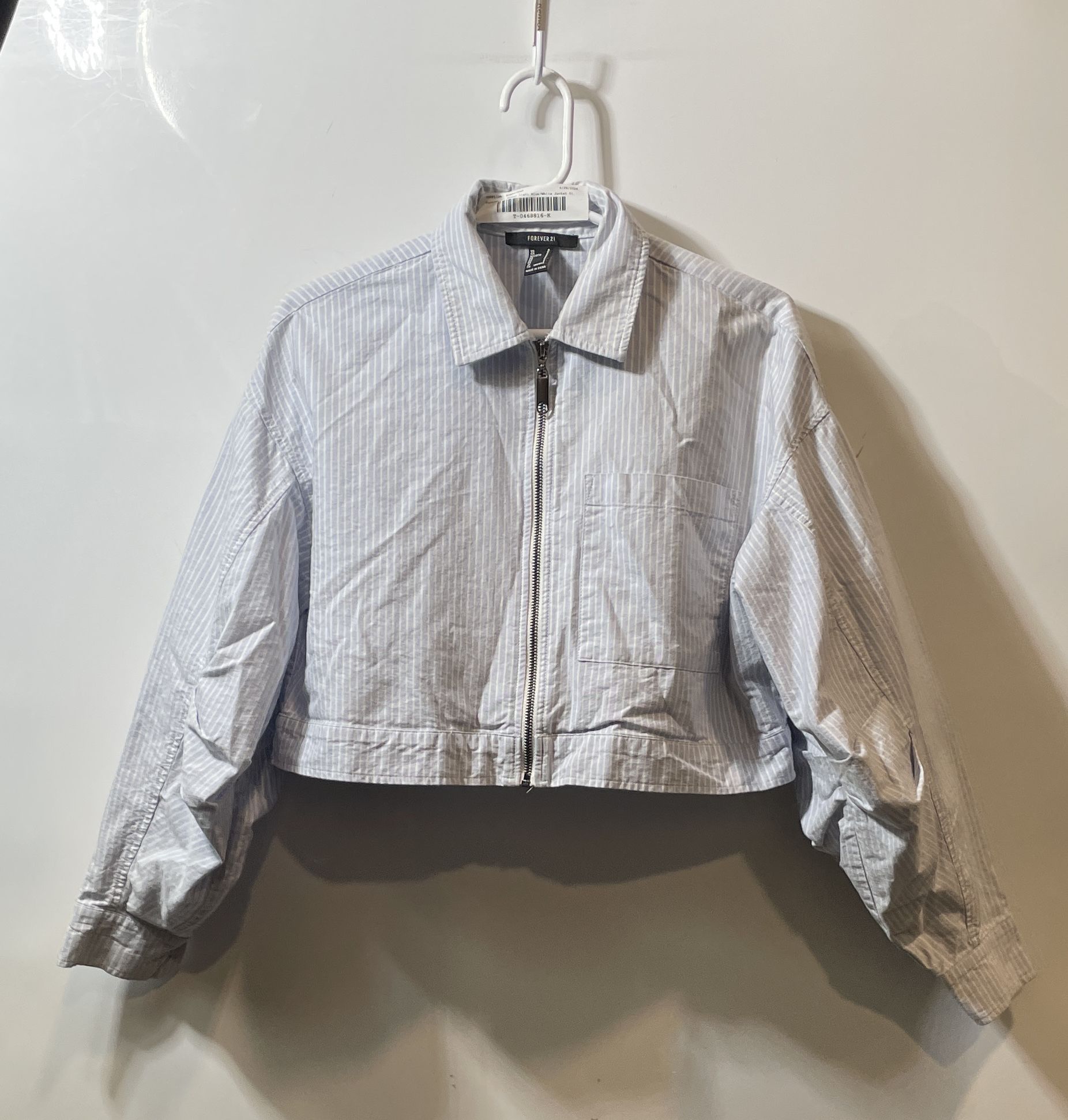 Forever 21 Womens Light Blue White Striped Long Sleeve Cropped Jacket – The  Goodwill Box