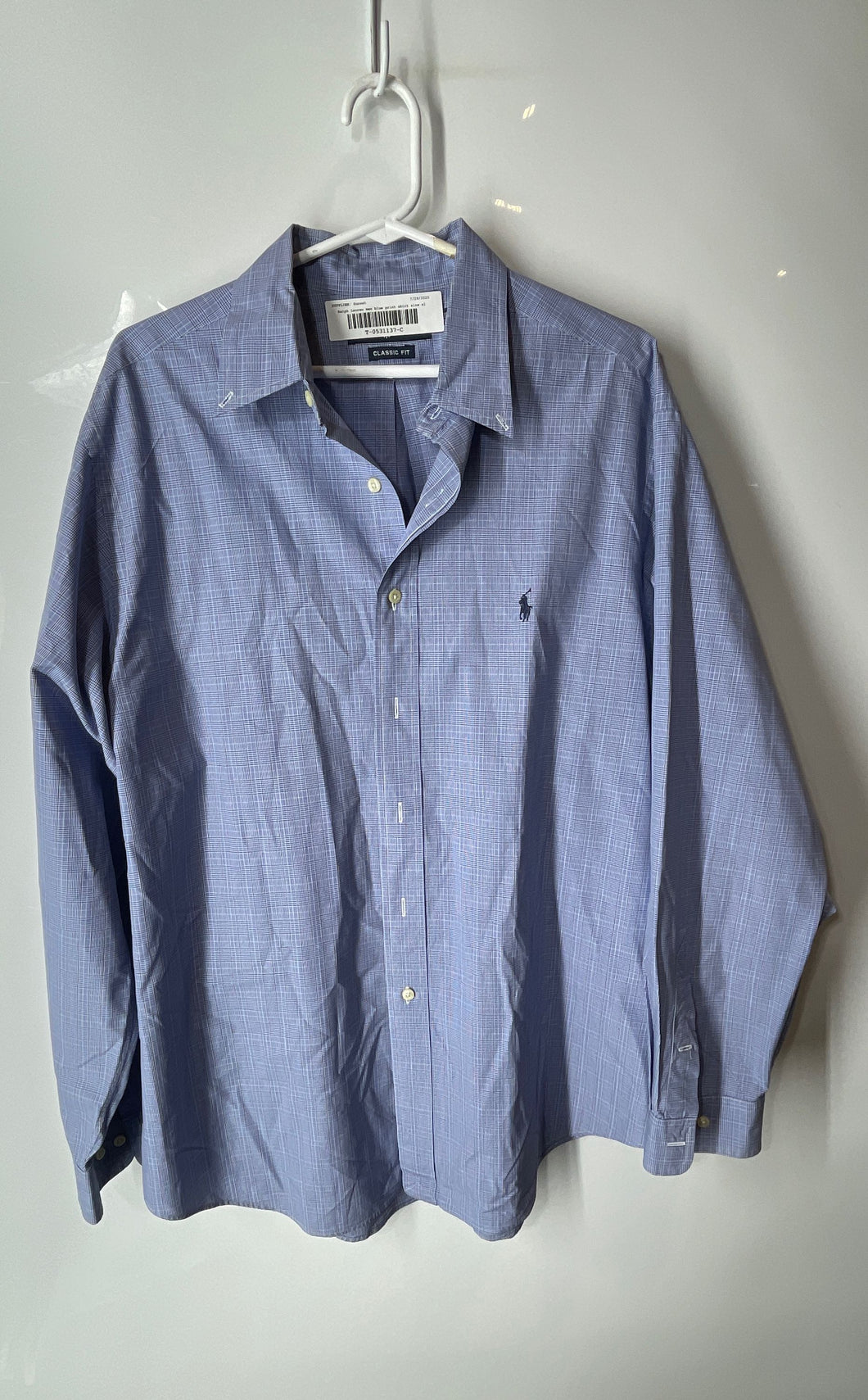Ralph Lauren Mens Blue Plaid Print Classic Fit Dress Shirt Size XL 17 34/35