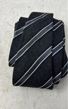 Load image into Gallery viewer, Gianfranco Ferre Mens Black &amp; Gray Striped Keeper Loop Adjustable Designer Tie
