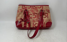 Load image into Gallery viewer, Liz Claiborne Womens Red Pink Monogram Faux Leather Trim Zip Top Tote Handbag
