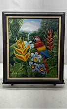 Load image into Gallery viewer, C. Manning Of Red Macaw Parrot Yellow And Blue Feathers Framed Canvas Painting
