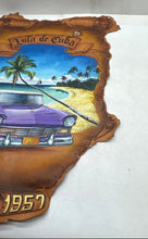 Load image into Gallery viewer, Multicolor Isla De Cuba 1957 Car Beach Ocean Leather Wall Art
