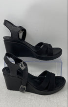 Load image into Gallery viewer, Crocs Womens Leigh II Black Open Toe Buckle Wedge Heel Ankle Strap Sandals Sz 7
