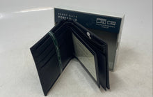 Load image into Gallery viewer, Perry Ellis Mens Black Leather ID Window Card Holder Flap Bifold Wallet
