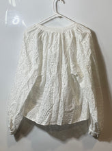 Load image into Gallery viewer, H&amp;M Womens White Cotton Embroidered Eyelet Balloon Sleeve Blouse Top Size Small
