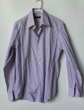 Load image into Gallery viewer, Hugo Boss Mens Purple White Striped Print Cotton Long Sleeve Dress Shirt Size 16
