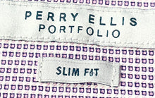 Load image into Gallery viewer, Perry Ellis Mens Purple Geometric Print Slim Fit Dress Shirt Size 14 1/2
