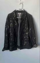 Load image into Gallery viewer, Victor Costa Womens Black Intricate Embroidered Sequin Denim Jacket Size 1X
