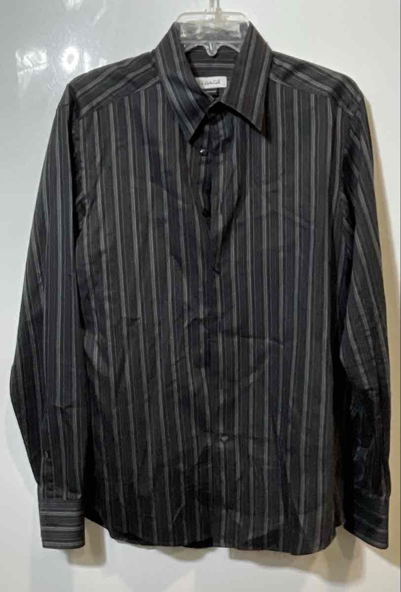 Authentic Versace Collection Mens Black Gray Striped Cotton Dress Shirt Sz 15.75