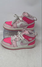 Load image into Gallery viewer, Nike Kids Air Jordan 1 Mid Pink And White Leather Sneakers Shoes Size 13C
