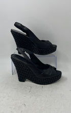 Load image into Gallery viewer, Banana Republic Womens Black Wedge Heel Slingback Sandals Shoes Size 7.5
