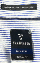 Load image into Gallery viewer, Van Heusen Mens Blue White Striped Cotton Tencel Custom Fit Dress Shirt Sz 16.5
