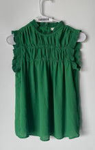 Load image into Gallery viewer, Max Studio Womens Green Ruffle Sleeveless Mock Neck Smocked Blouse Top Size XS

