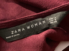Load image into Gallery viewer, Zara Womens Burgundy Pleated Ruffle Layered Bell Sleeve V-Neck Mini Dress Size S
