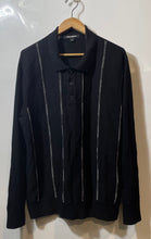 Load image into Gallery viewer, Karl Lagerfeld Mens Black Striped Long Sleeve Knitted Pullover Polo Sweater Sz L
