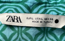 Load image into Gallery viewer, Zara Womens Green Geometric Long Sleeve Button Down Front Blouse Top Size L
