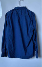 Load image into Gallery viewer, Calvin Klein Mens Blue White Printed Long Sleeve Stretch Dress Shirt Size M 15.5
