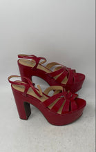 Load image into Gallery viewer, Idoré Womens Red Peep Toe Adjustable Strap Platform Heels Size EUR 39
