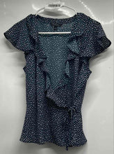 Load image into Gallery viewer, Banana Republic Womens Blue White Printed Flutter Sleeve Wrap Blouse Top Size S
