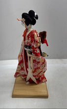 Load image into Gallery viewer, Handmade Decorative Japanese Geisha Doll With Floral Kimono Outfit On Wood Base
