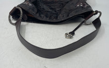 Load image into Gallery viewer, Brighton Womens Brown Croc Embossed Patent Leather Zip Top Charm Shoulder Bag
