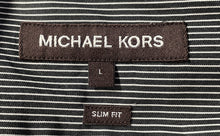 Load image into Gallery viewer, Michael Kors Mens White Black Slim Fit Long Sleeve Button-Up Shirt Size L
