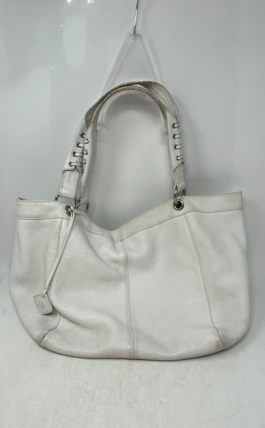Donald J Pliner Womens White Pebbled Leather Inner Pocket Magnetic Tote Handbag