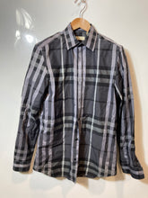 Load image into Gallery viewer, Authentic Burberry London Mens Black Gray Plaid Cotton Dress Shirt 14.5 Stained
