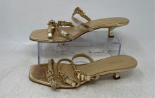 Load image into Gallery viewer, Michael Kors Womens Darrington Gold-Tone Slip-On Kitten Strappy Heels Size 8M
