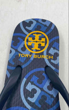 Load image into Gallery viewer, Authentic Tory Burch Womens Blue Printed Slip-On Flip-Flop Sandals Size 5M
