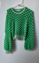 Load image into Gallery viewer, Zara Womens Green Check Fuzzy Long Sleeve Cropped Pullover Sweater Size Large
