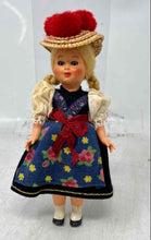 Load image into Gallery viewer, Blonde Hair Austrian Origin Doll Features A Straw Hat With Red Pompoms
