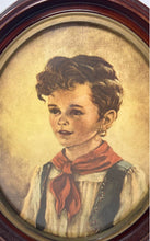 Load image into Gallery viewer, Vintage Boy Wearing Red Scarf &amp; Green Vest Chiko Oval Framed Portrait Art Print
