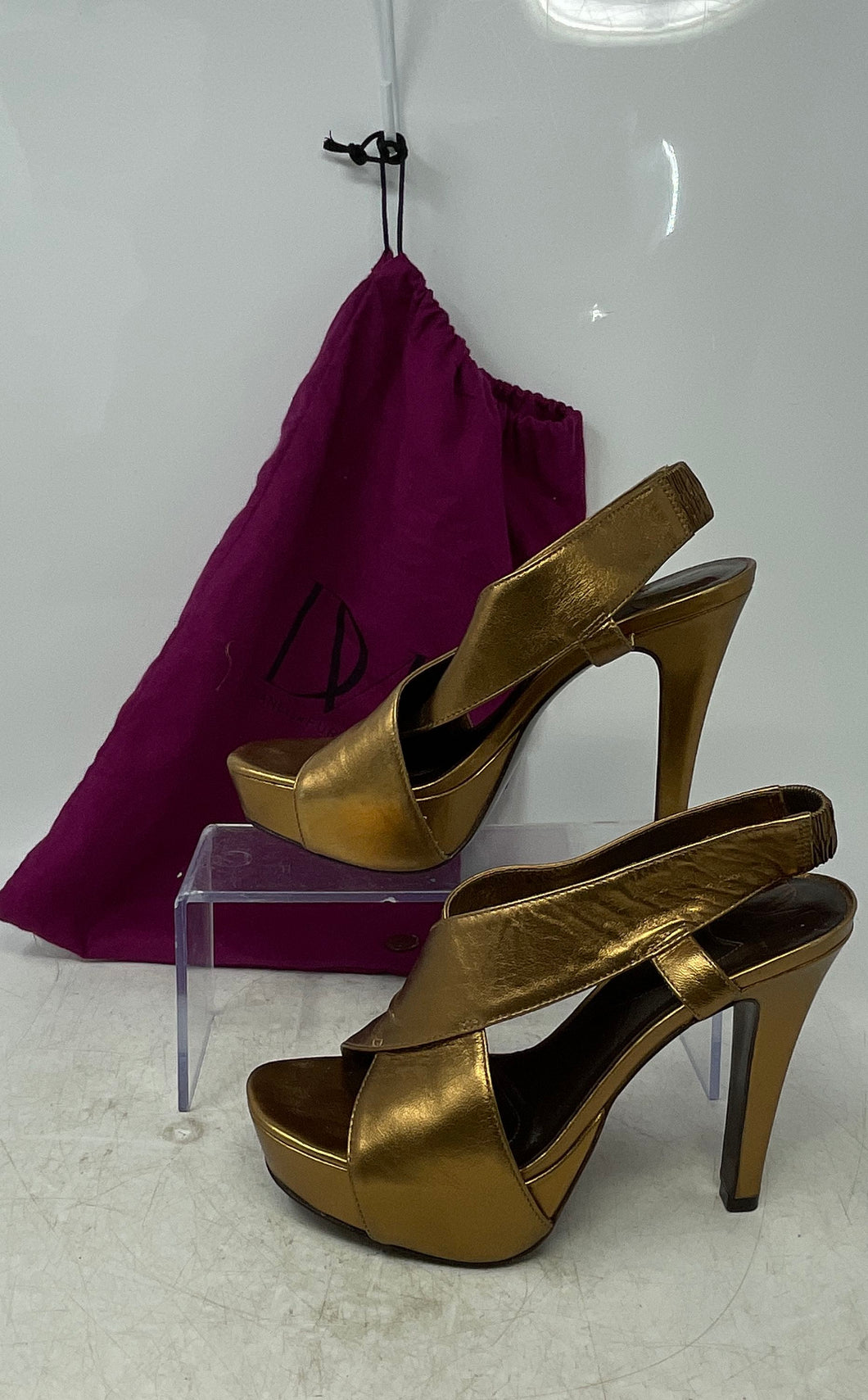 Diane von Furstenberg Womens Gold Leather Open Toe Platform Sandals Size 6.5 M