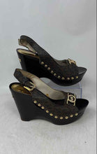 Load image into Gallery viewer, Michael Kors Womens Charm Brown Monogram Print Wedge Slingback Heels Size 7 B
