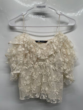 Load image into Gallery viewer, Zara Womens Beige Floral Lace Embroidery Off-The-Shoulder Blouse Top Size XS
