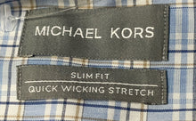 Load image into Gallery viewer, Michael Kors Mens Blue White Plaid Long Sleeve Slim Fit Dress Shirt Size M 15
