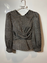Load image into Gallery viewer, Express Womens White Black Geometric Puff Sleeve Twist Peplum Blouse Top Size XS
