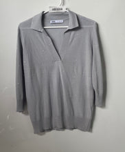 Load image into Gallery viewer, Zara Womens Gray Knitted Sequin 3/4 Sleeve Polo Pullover Sweater Size Medium
