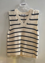 Load image into Gallery viewer, Zara Womens White &amp; Blue Striped Knitted V-Neck Pullover Vest Sweater Size M
