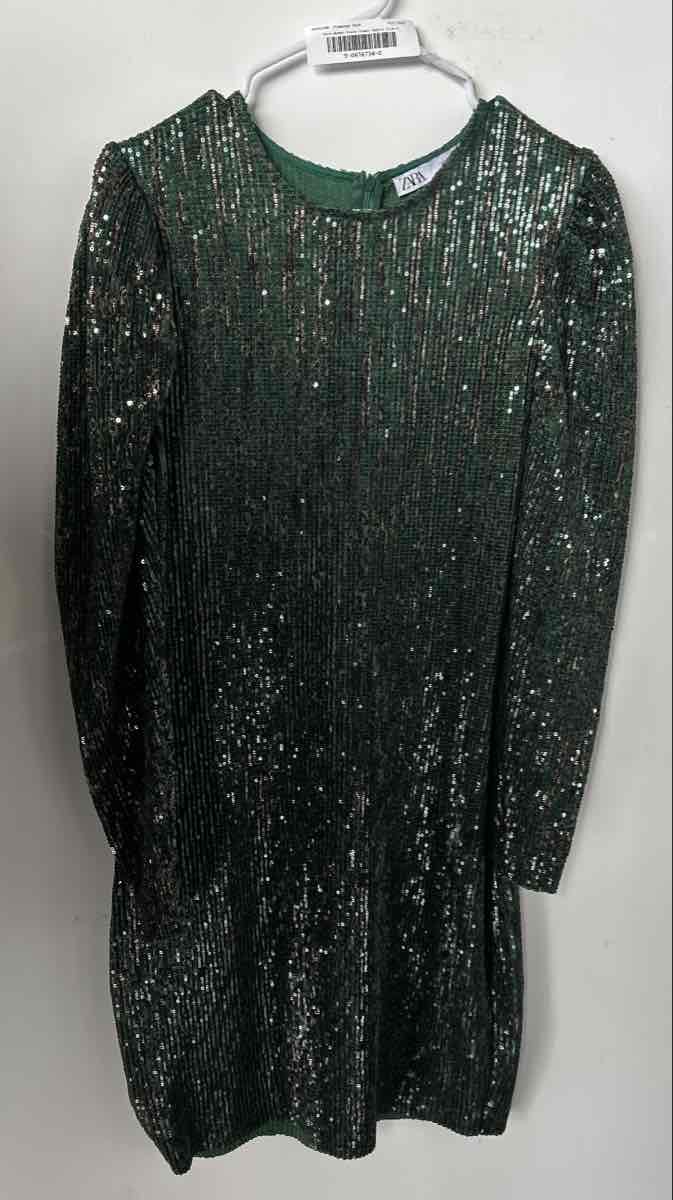 zara green sequin mini dress Womens Puff Sleeve Round Neck Back Zip Si – The Goodwill Box Alzya maxi dress