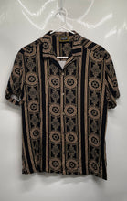 Load image into Gallery viewer, Level Ten Couture Mens Black Gold Baroque Short Sleeve Button-Up Shirt Size S
