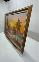 Load image into Gallery viewer, Ocean Beach Palm Tree,Dawn Multicolor Wall Art Framed Oil Painting
