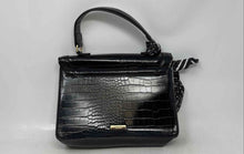 Load image into Gallery viewer, Aldo Womens Black Croc Embossed Faux Leather Scarf Top Handle Satchel Handbag

