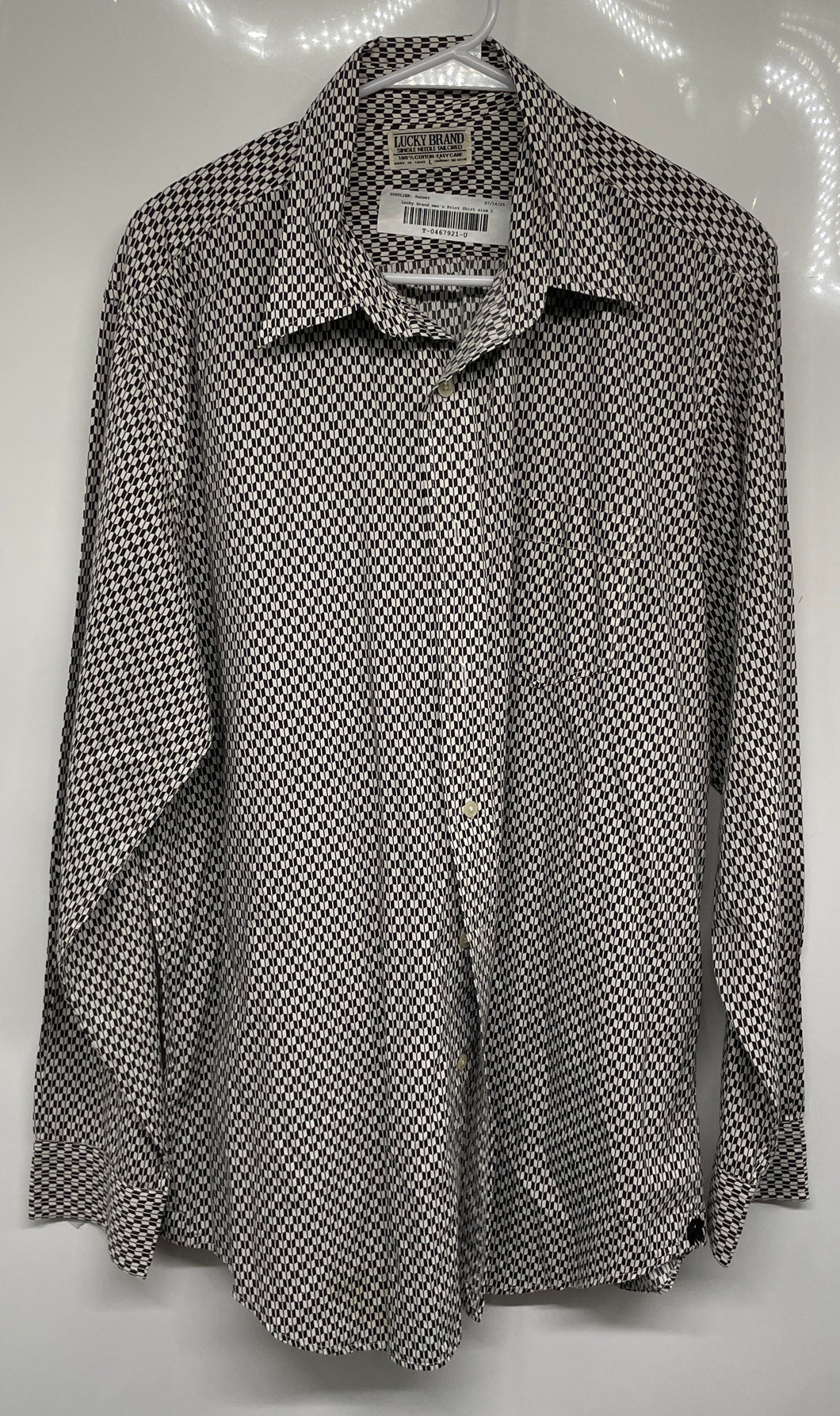 Lucky Brand Mens Gray White Long Sleeve Collared Button-Up Shirt Size Large