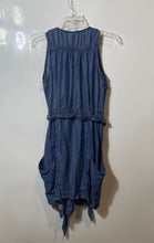 Load image into Gallery viewer, H&amp;M Womens Blue Denim Ruffle Sleeveless Pockets Tie Waist Wrap Dress Size 4
