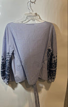 Load image into Gallery viewer, Zara Basic Womens White Blue Striped Embroidered Wrap Blouse Top Size S
