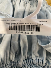 Load image into Gallery viewer, Zara Womens Light Blue Short Puff Sleeve Square Neck Cropped Blouse Top Size M
